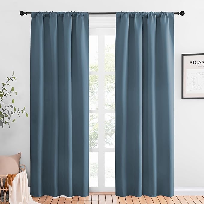 NICETOWN Blackout Curtains for Living Curtains, Smoky Blue, 2 Panels, 42 by 84