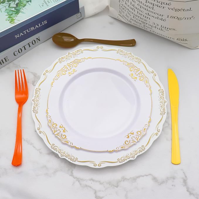 153 Pcs Thanksgiving Plastic Silverware Heavy Duty Disposable Cutlery Sets Includes Plastic Spoons Forks Knives for Thanksgiving Party Supplies (Yellow Orange Brown)