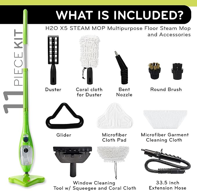 H2O X5 Steam Mop & Handheld Steam Cleaner | 5-in-1 Floor Steamer | Hardwood, Tile & Laminate Cleaner | Carpet Glider Included | Grout, Window & Garment Attachments