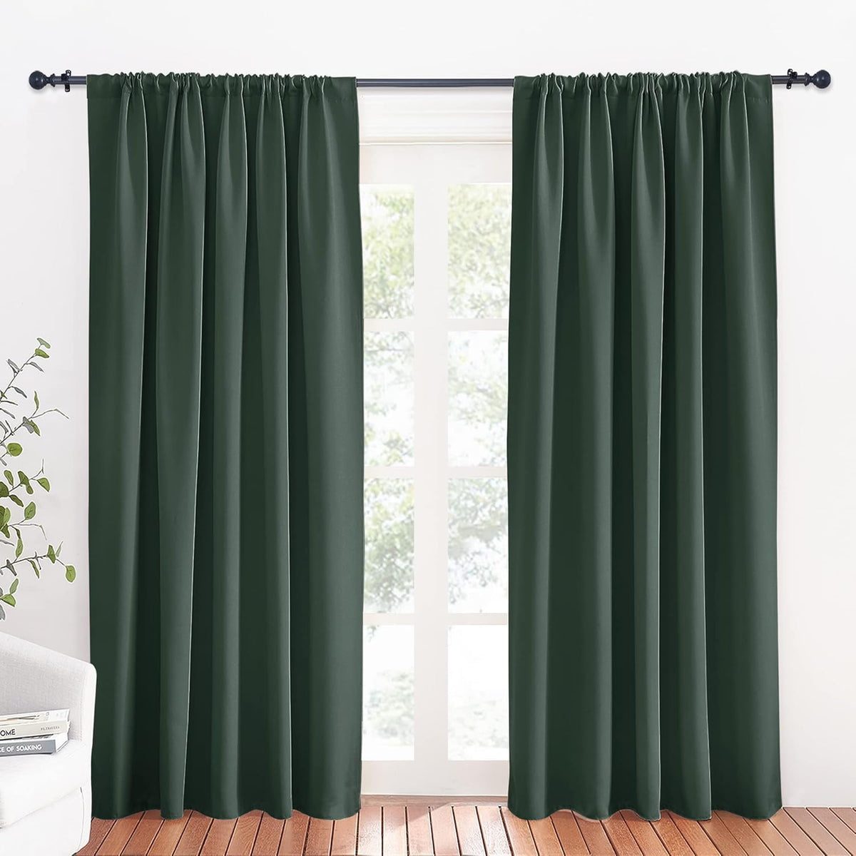 RYB HOME Room Darkening Curtains 84 inches Length 2 Panels Set, Extra Wide Privacy Assured Blackout Window Covers Thermal Insulated Rod Pocket Drapes for Living Room, 70 x 84 inch, Dark Green