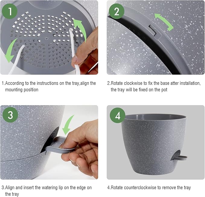 UOUZ 12inch 2Pack Large Self Watering Planters, Plastic Plant Pots with 60oZ Removable Deep Reservoir and Multi Mesh Drainage Holes for Indoor Outdoor Garden Plants and Flowers, Grey Speckles