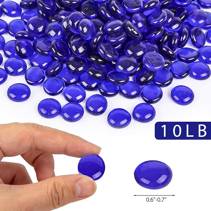 DomeStar 10LB Cobalt Blue Fire Pit Rocks, Reflective Round Glass Beads for Natural Propane Fire Pit Landscaping