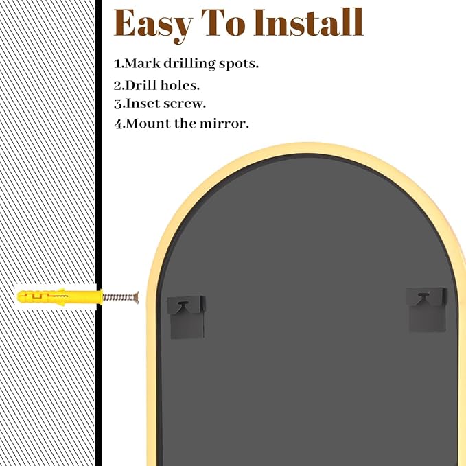 VooBang Wide Arched Wall Mirror, 38 x 40 inch Arch Bathroom Mirror, Wall