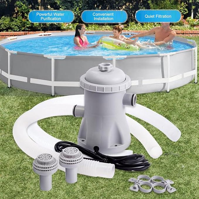 330 Gallon Pool Filter Pump for Ground Pools, Cartridge Pool Filters Pump System, Electric Swimming Pool Filter for Pools Sand Cleaning Tool Set (US Plug 110V