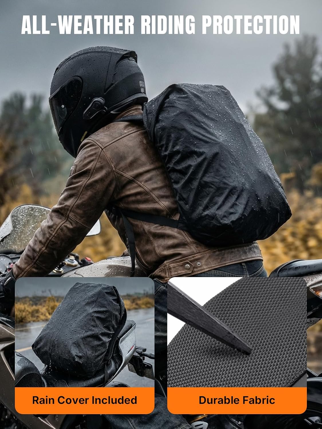 Oumurs Reflective Backpack - 1800D Water-Resistant Oxford Cloth | Ideal for Travel, Cycling & Work - Black