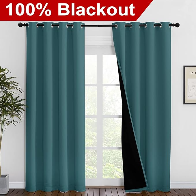 NICETOWN Complete 100% Blackout Curtain Set, Thermal Insulated & Energy