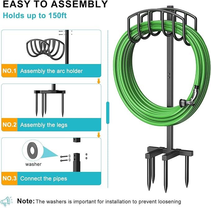 Keten Garden Hose Holder, Detachable Metal Water Hose Holder Stand, Heavy Duty Freestanding Garden Hose Reel Rack and Hose Storage Organizer for Outside Yard