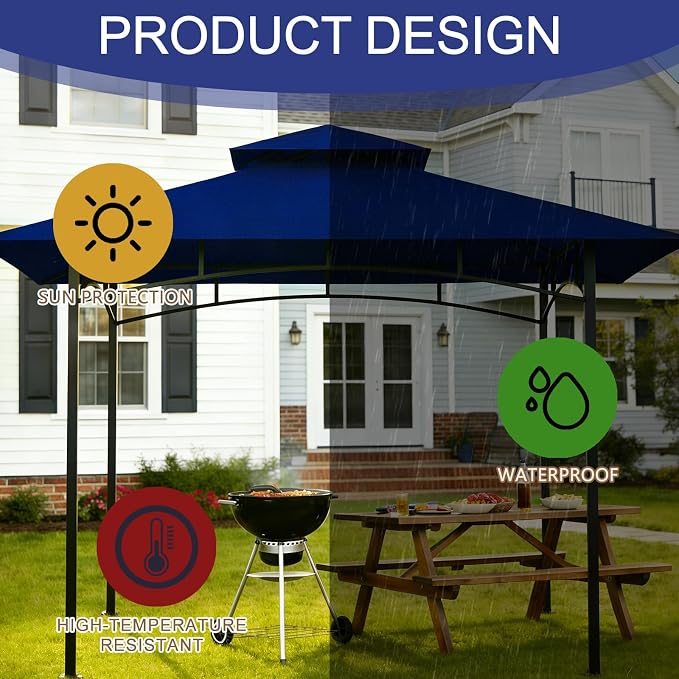 Grill Gazebo Replacement Roof, 5x8ft Outdoor BBQ Gazebo Canopy Cover, Double Tiered Grill Gazebo Replacement Roof for #L-GG001PST-F