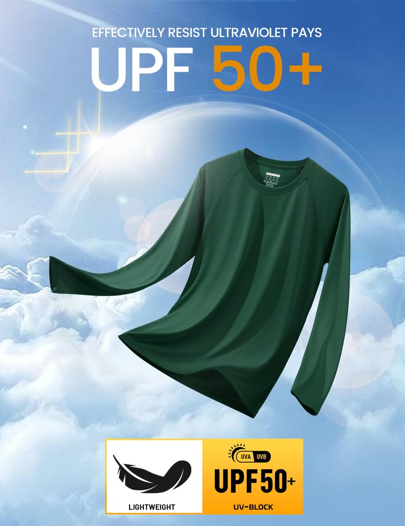 MAGCOMSEN Men's Dark Green Long Sleeve Athletic Shirt UPF 50+ Sun Protection Quick Dry Polyester