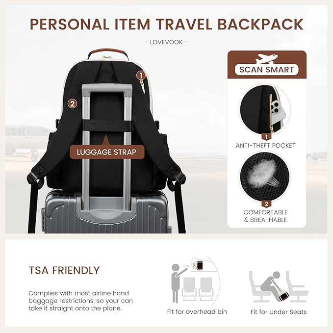 LOVEVOOK Laptop Backpack for Women with Pouch Pocket for Large Capacity Cup,18 Inch Teacher Nurse College Work Travel Backpack Purse,Waterproof Laptop Computer Bags,Beige-Black-Brown+Diamond-shaped