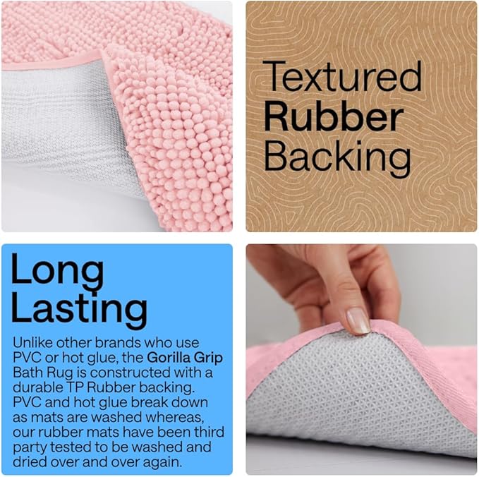 GORILLA GRIP Bathroom Rug Sets, Soft Chenille 2 Piece Area Rugs Set, Toilet Base Mat and 30x20 Carpet, Absorbent Microfiber Washable Mats Dry Quickly, Home Décor and Bath Room Accessories, Lt Pink
