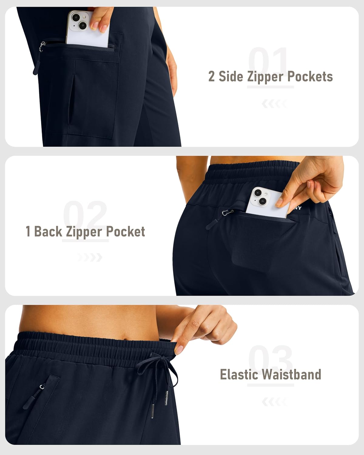 SANTINY Women's Hiking Cargo Bermuda Shorts - Lightweight, Quick-Dry with 5 Zipper Pockets, Knee Length