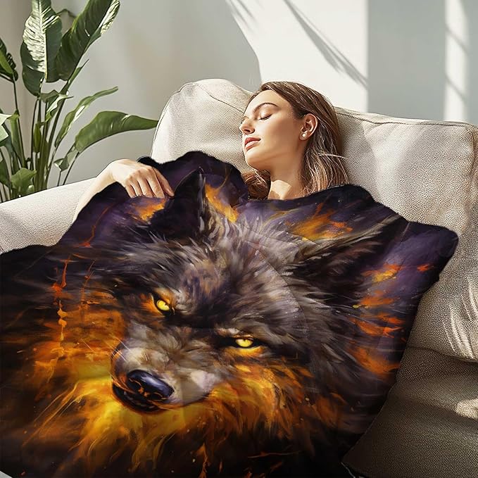 Firmiso Wolf Throw Blanket for Adults, Wolf Gifts for Men and Women, Wild Animal Home Decor for Bed and Living Room, Soft Fleece Throw, 60x50 Inches, 310 GSM, Single Side Printed