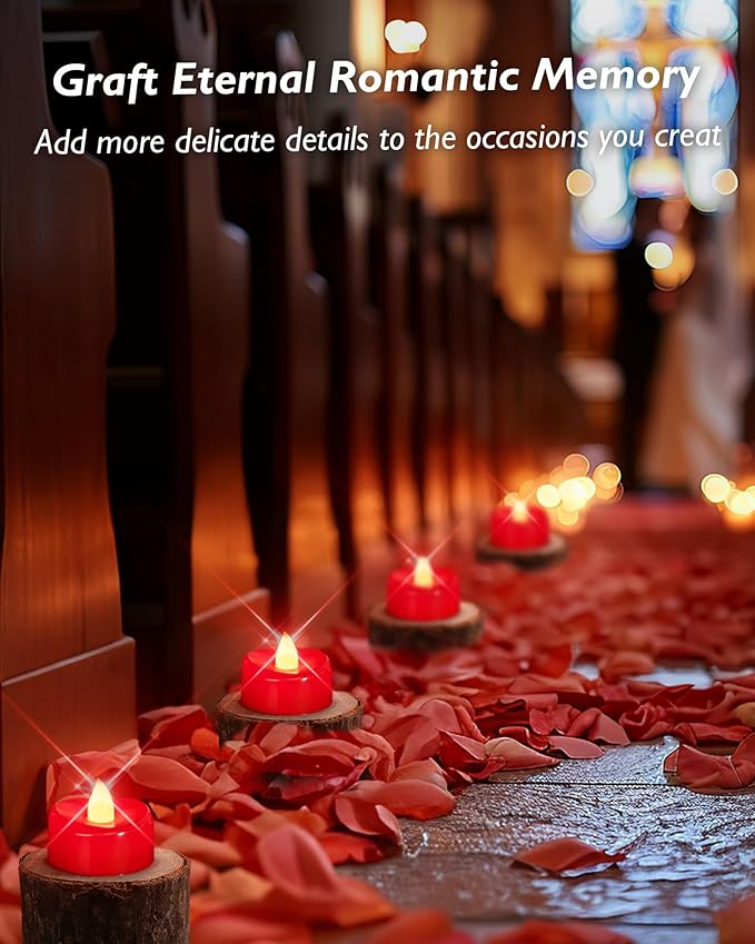 LED Candles, 24 Pack Tea Lights Candles Battery Operated, Flameless Tealight Candle, Realistic Tea Lights for Halloween Christmas Party Decor -D 1.5” x H 1.25”-Red