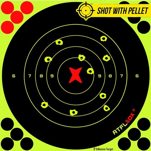 ATFLBOX 8-Inch Fluorescent Yellow Bullseye Shooting Target Stickers - Perfect for Indoor & Outdoor Ranges | Compatible with Handguns, Rifles, and Airsoft Guns