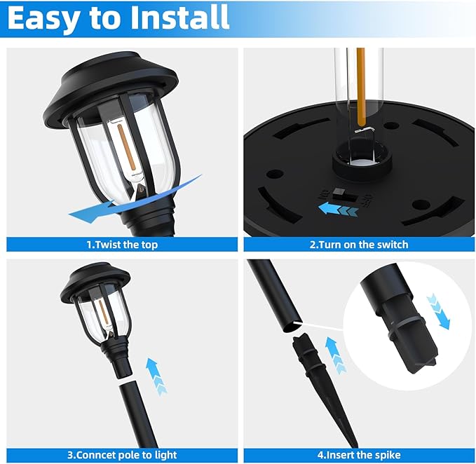 12 Pack Solar Lights Outdoor, Solar Pathway Lights Waterproof Auto On/Off Powered, Warm White Landscape Lighting for Path, Yard, Walkway, Driveway, Garden 3000K