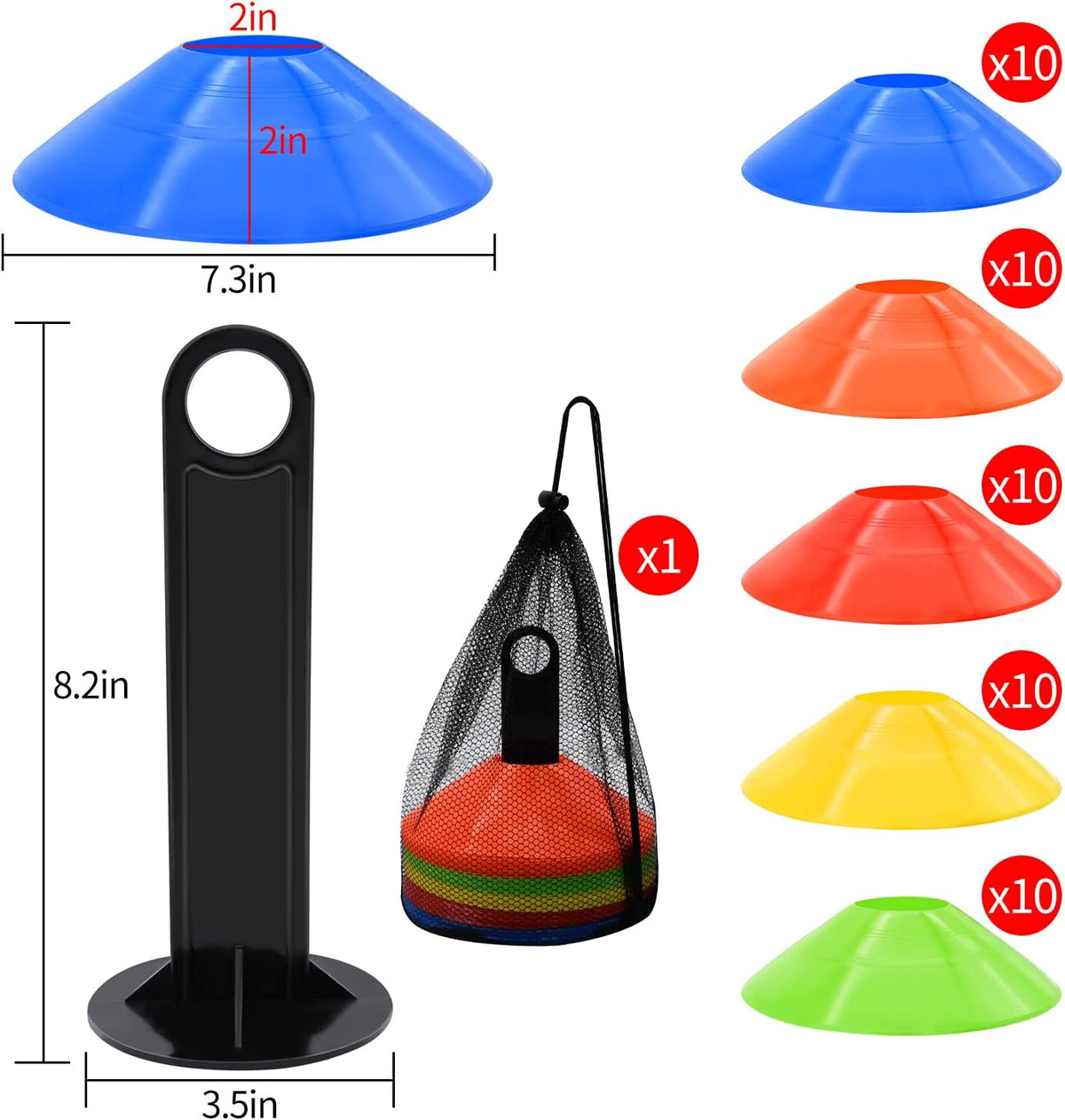 Skiennix Agility Soccer Cones - 25/50/100 Pcs with Carry Bag & Holder | Multi-Color Training Equipment