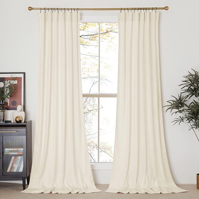 NICETOWN Ivory White Velvet Curtains 120 inches Long