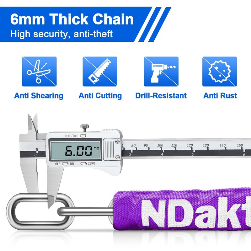 NDakter Bike Chain Lock, 5 Digit Combination Heavy Duty Anti Theft Bicycle Chain Lock,2.62/3.2/4.27/5/6Ft Long Security Resettable Bike Locks for Bike, Bicycle, Scooter, Door, Gate, Fence-4/6mm Thick