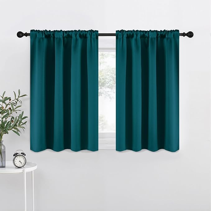 NICETOWN Teal Blackout Cafe Faux Silk Curtains