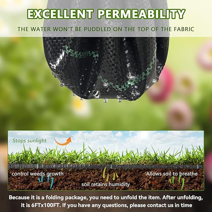 6ftx100ft Weed Barrier Landscape Fabric Heavy Duty，Weed Block Gardening Ground Cover Mat, Weed Control Garden Cloth ，Woven Geotextile Fabric for Underlayment，Commercial Driveway Fabric