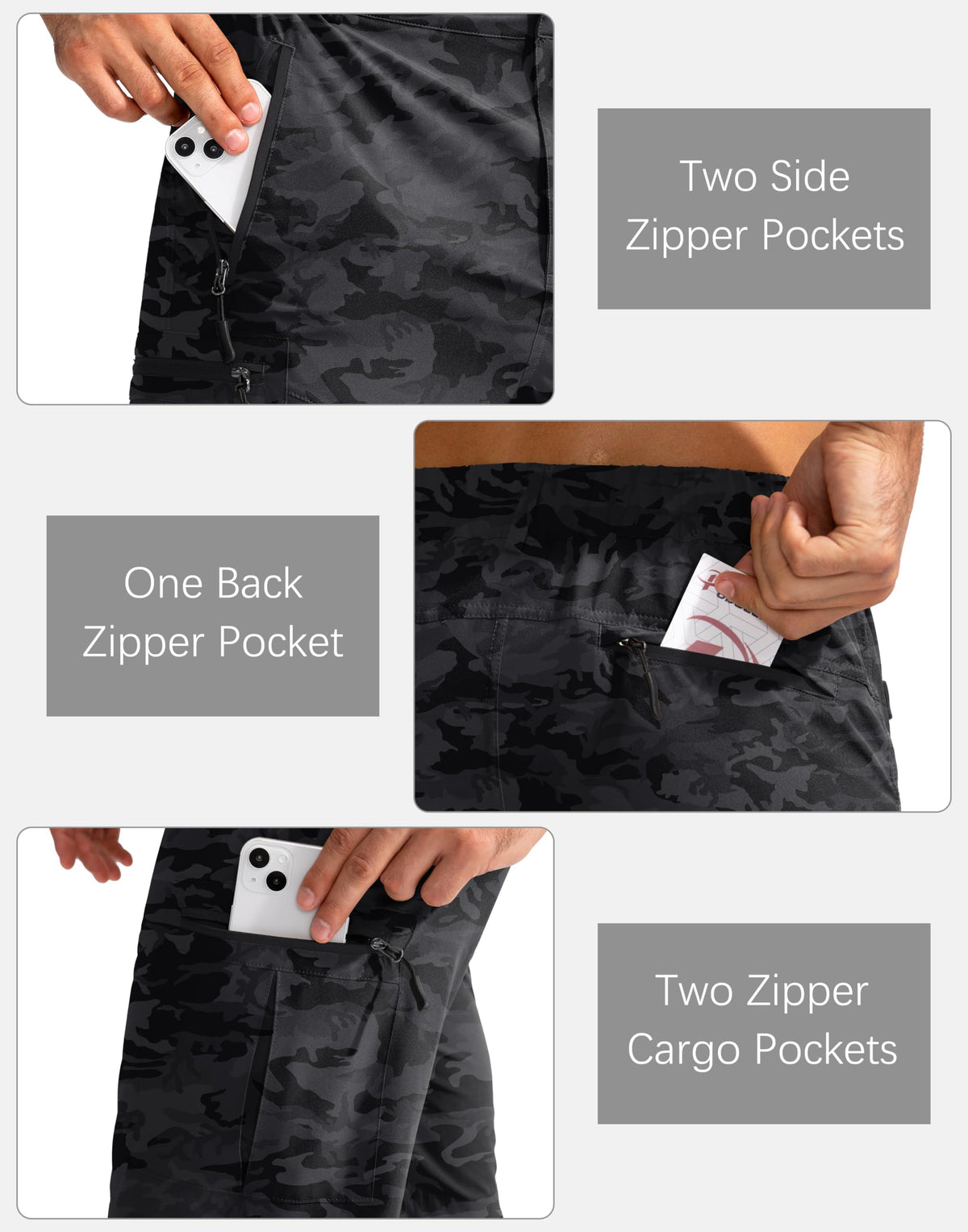 Pudolla Men's Hiking Cargo Shorts 9" Lightweight Outdoor Work Shorts for Men Travel Golf Camping Casual with 5 Zipper Pockets(Black Camo Large)