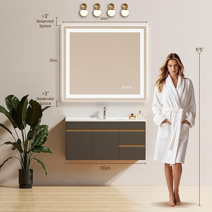 40X36 LED Bathroom Mirror with Lights, Backlit + Front Lit, Lighted Bathroom