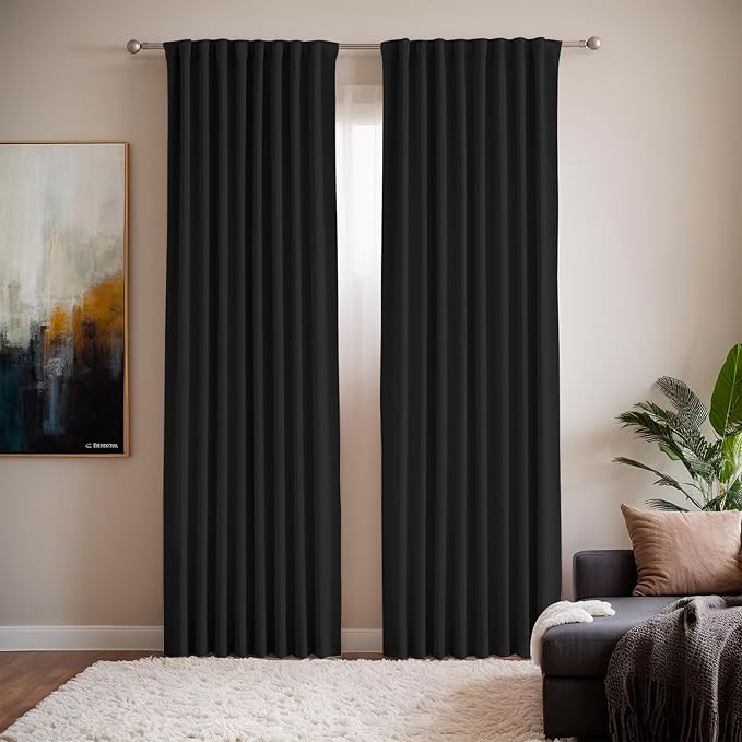 Black Thermal Insulated Blackout Curtains 63 Inches Long