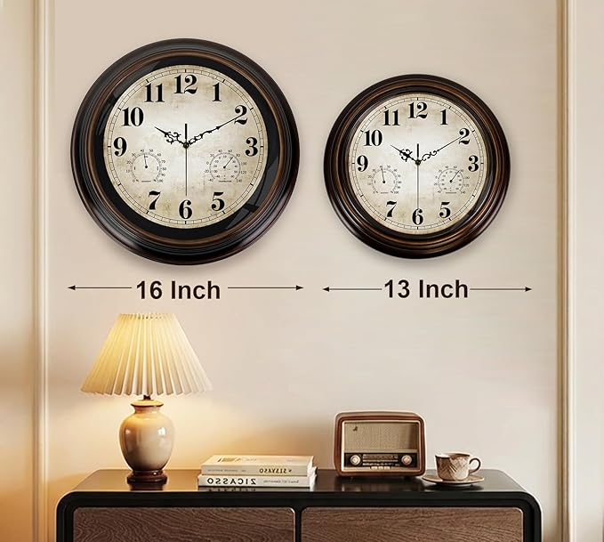 Vintage Wall Clock 13 Inch Quartz Silent Non-Ticking Analog Clock