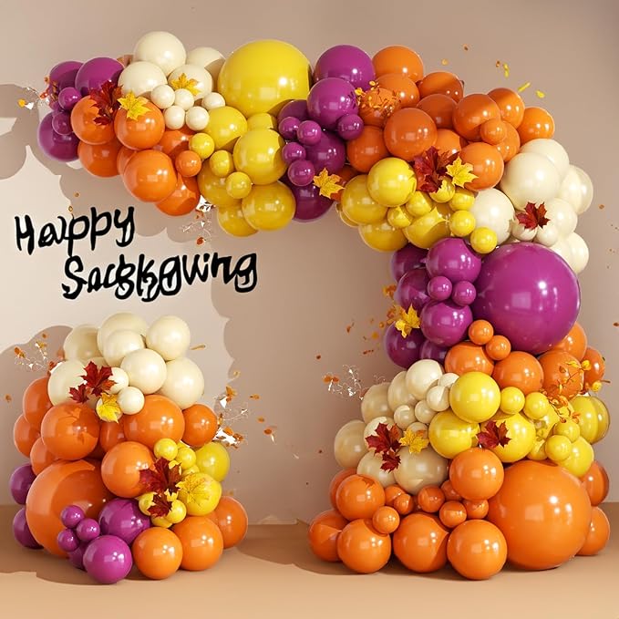 Fall Balloons Garland Arch Kit-164PCS Orange Yellow White Sand Heliotrope Balloons for Fall Thanksgiving Little Pumpkin Baby Shower Autumn Harvest Birthday Party Decorations