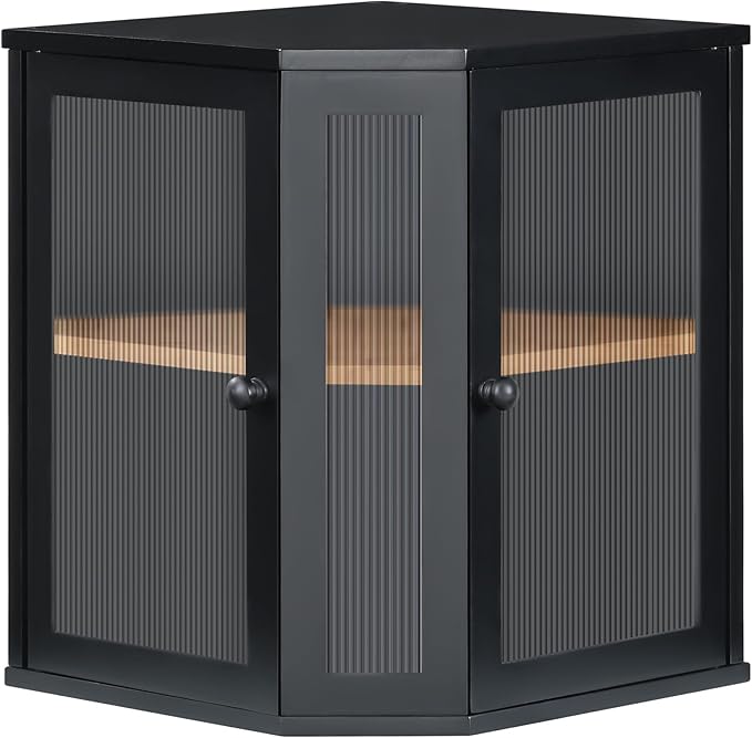 HOOBRO Bamboo Bread Box, Kitchen Countertop Corner Bread Box, Large Capacity 2-Tier Bread Container, Bread Storage Container with Dual Rippled Acrylic Doors, for Kitchen Food Storage, Black BK12MB01
