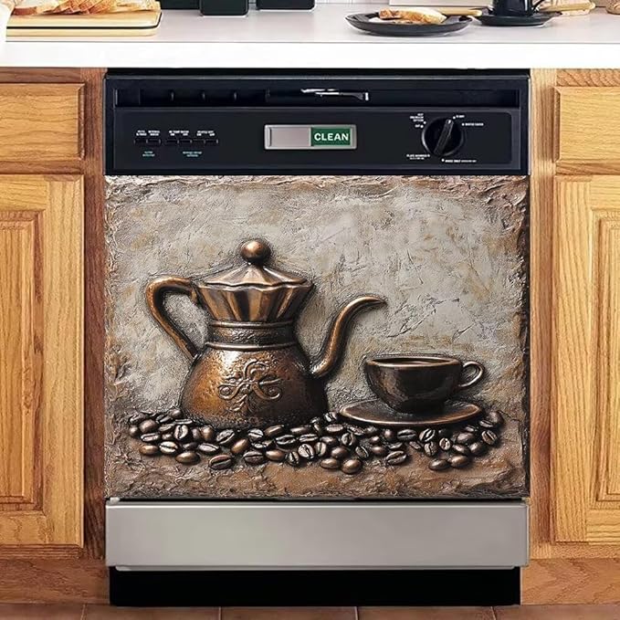 Retro Coffee Magnetic Dishwasher Cover for Kitchen Decorative, Coffee Lover Dishwasher Refrigerator Magnets Decor, Dish Washer Magnet Covers for The Front 23" x 17"