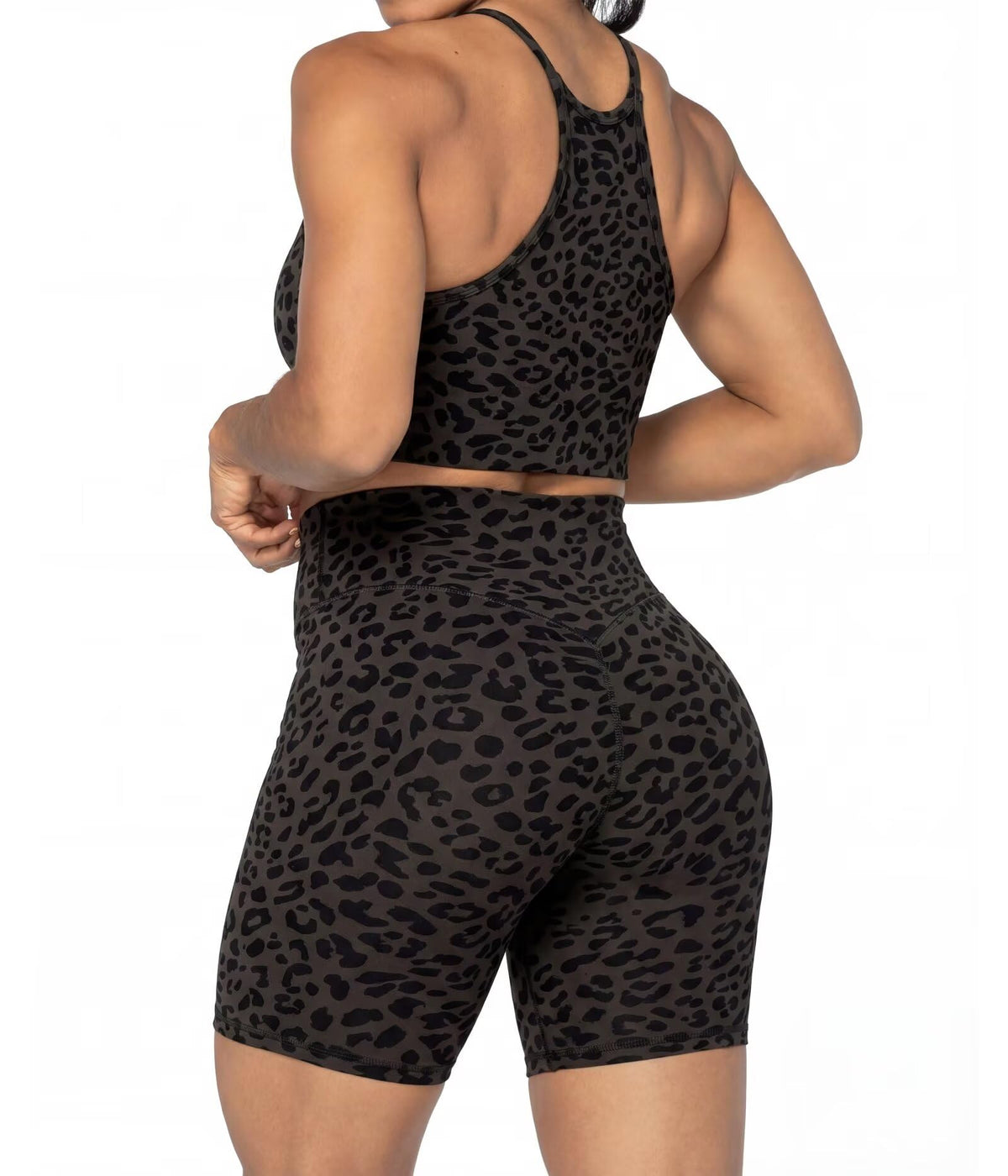 Sunzel 8" Waist Biker Shorts for Women No Front Seam Soft Yoga Workout Gym Bike Shorts Tummy Control Squat Proof Leopard Seal Brown X-Small