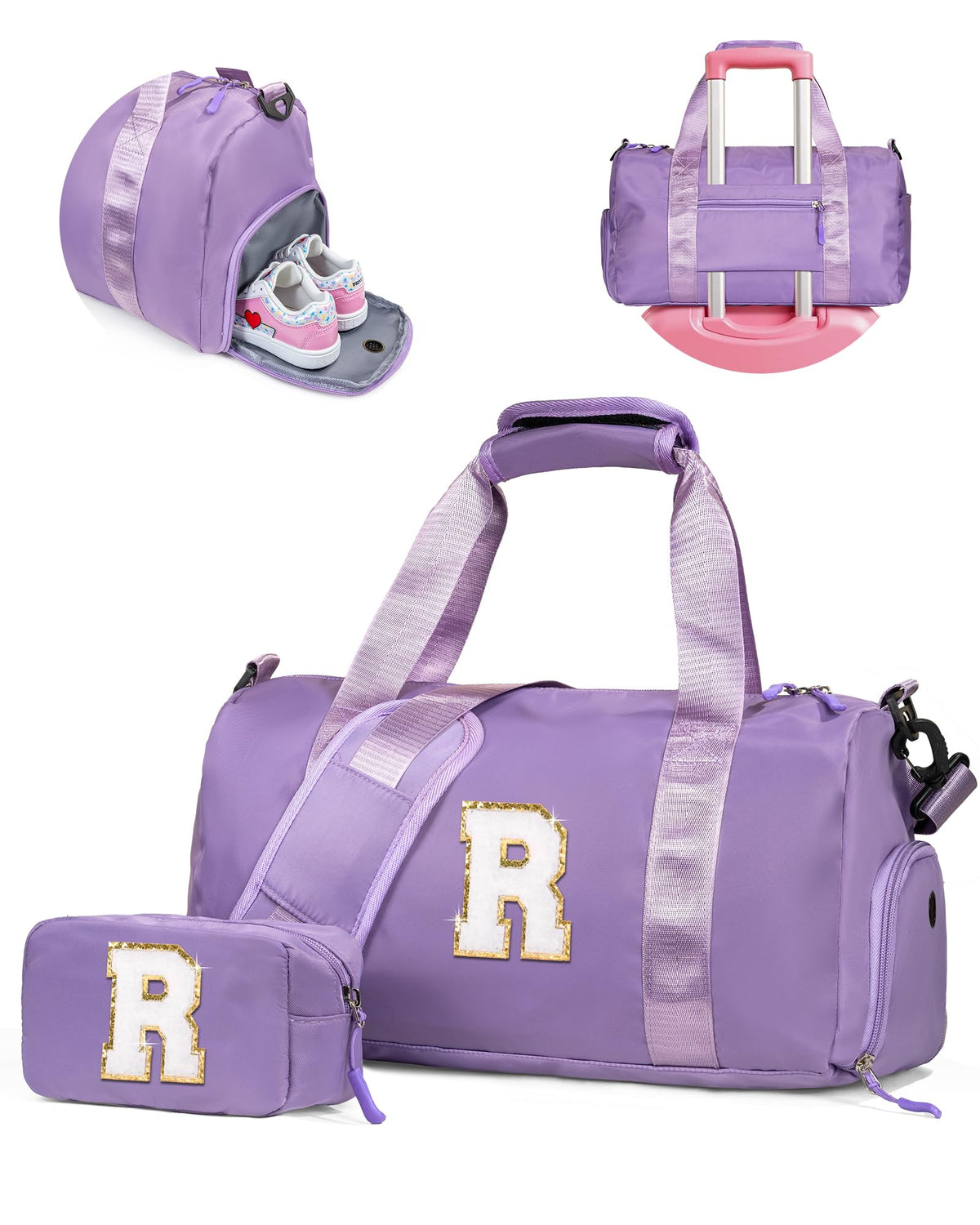 Vogewood Gymnastics Bag for Girls for Kids-Girl Gym Bag with Shoe Compartment, Kid Personalized Weekender Overnight Bags, Initial Travel Tote with Makeup Pouch, Valentines Day Gift (Letter P)