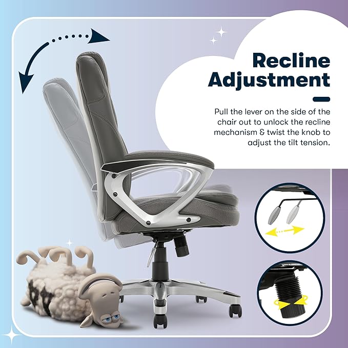 Serta Amplify Executive Office Chair with Faux Leather and Mesh, Adjustable Ergonomic Comfy Seat with Lumbar Support, Modern Computer DeskChairs, Swivel Rolling Wheels, Duo Gray