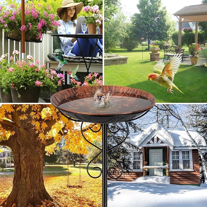Metal Bird Bath for Outside,41 Inches Cast Iron Outdoor Bird Bath Bowl Birdbath & Standing Bird Feeder for Garden Yard Lawn Decor