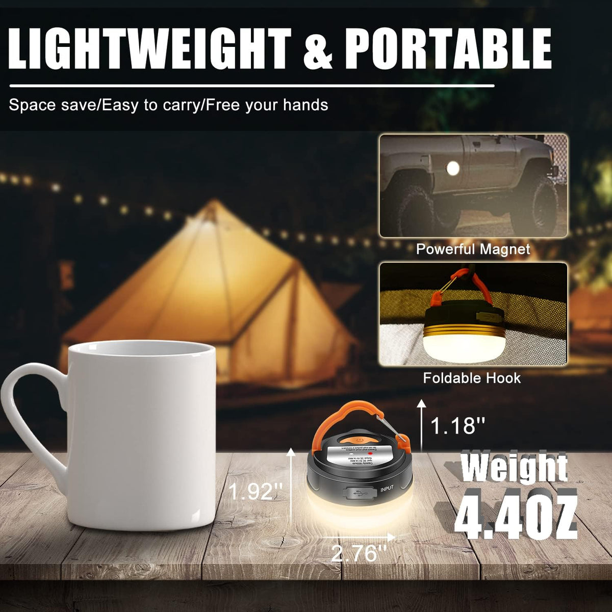 XTAUTO Rechargeable LED Camping Lantern - Portable 360° Illumination | Waterproof & Magnetic Base - 2-Pack