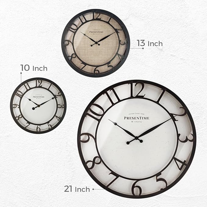Presentime & Co 13" Farmhouse Series Wall Clock, Cottage Style, Faux Burlap