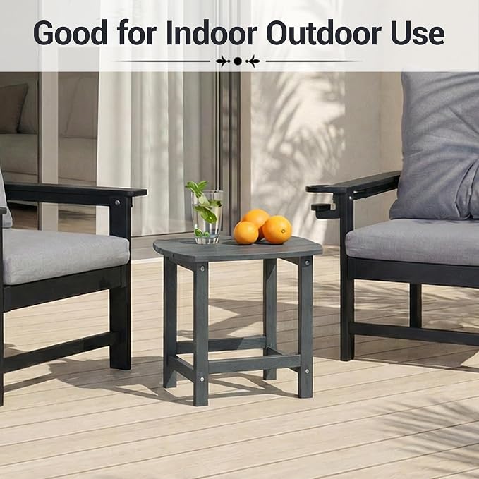 HDPE Patio Side End Table, Waterproof Outdoor Small Table for Patio, Garden, Poolside, Balcony, Deck, Porch, Backyard, Outdoor or Indoor Use, Grey