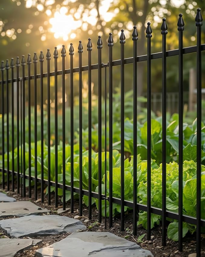 Metal Garden Fence, Decorative No Dig Fence Panels for Flower Beds, Yard Border and Landscape, Iron Outdoor Fence for Plants, Pets and Small Animals, Black, 5 Pack (42" high x 30" Wide)