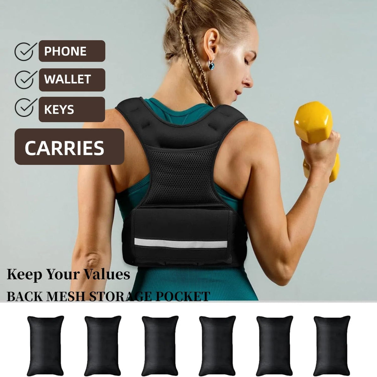 Skiennix Adjustable Weighted Vest - 6lbs/12lbs for Strength Training, Running & Workouts | Reflective Stripes