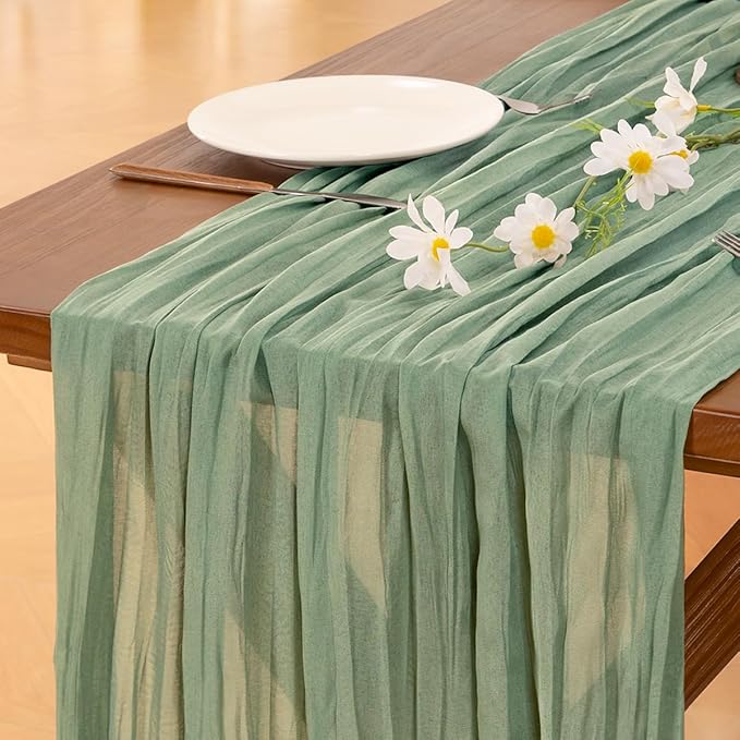 Socomi 6pcs Sage Green Cheesecloth Table Runner Fall Thanksgiving Boho Rustic Gauze 120 inch 10FT Cheese Cloth Runner for Wedding Party Baby Shower Home Decor Holiday Decorations