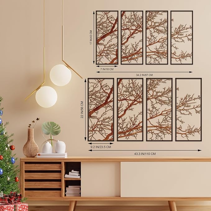 ESTART 4 Pieces Tree of Life Metal Wall Decor, Black Tree Branch Metal Wall Art, Tree Sign Wall Hangings for Home Garden Office Living Room Indoor Outdoor (Colorful, Small)