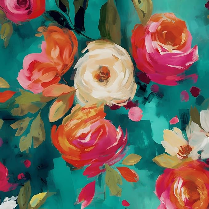 BOKEBEVE Bright Floral Wall Paper Watercolor Peel and Stick Wallpaper Oil