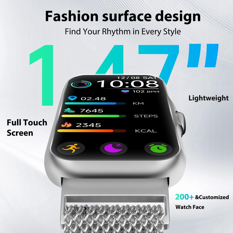 Fitness Tracker with 24/7 Continuous Heart Rate, Blood Oxy-gen Monitor, Smart Watch with Sleep Monitor, IP68 Waterproof Activity Tracker Step Counter for Women Men (Silver)