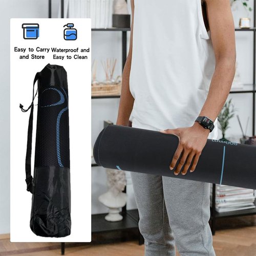 Exercise Equipment Mat with Storage Bag for Ab Roller Wheel Non-Slip Gym Floor Pad 7mm Extra Long Sound Insulation Knee Yoga Mat For Floor Workouts (Blue-Black(B), 71"L X 28"W X 0.28"H)