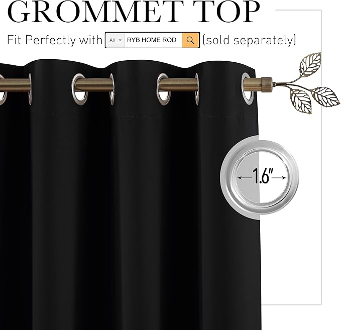 RYB HOME Blackout Room Divider Curtains Thermal Insulated Energy Efficiency
