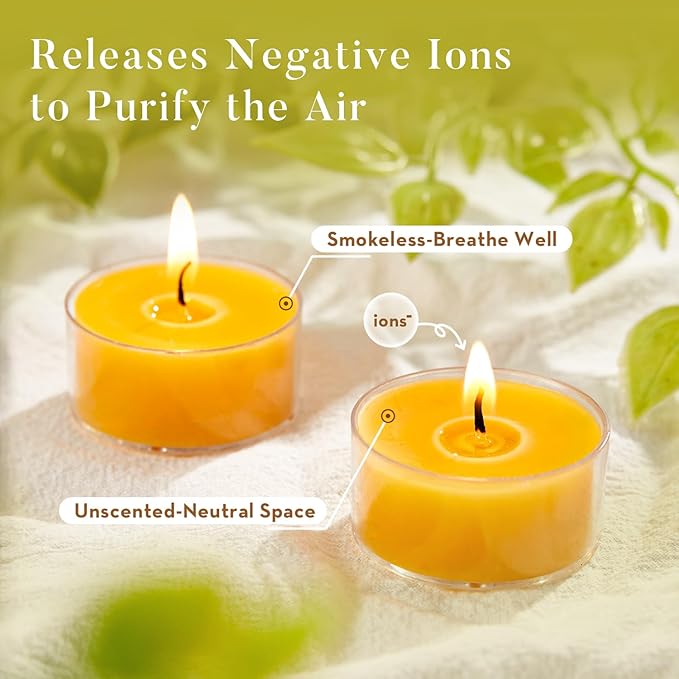 Unscented Beeswax Tea Lights Candles 15 Pack, 4 Hours Long Burning Handmade Yellow Tealight Candles, Clear Cup Smokeless Beeswax Candles for Wedding, Christmas Lights, Centerpiece & Home Decor