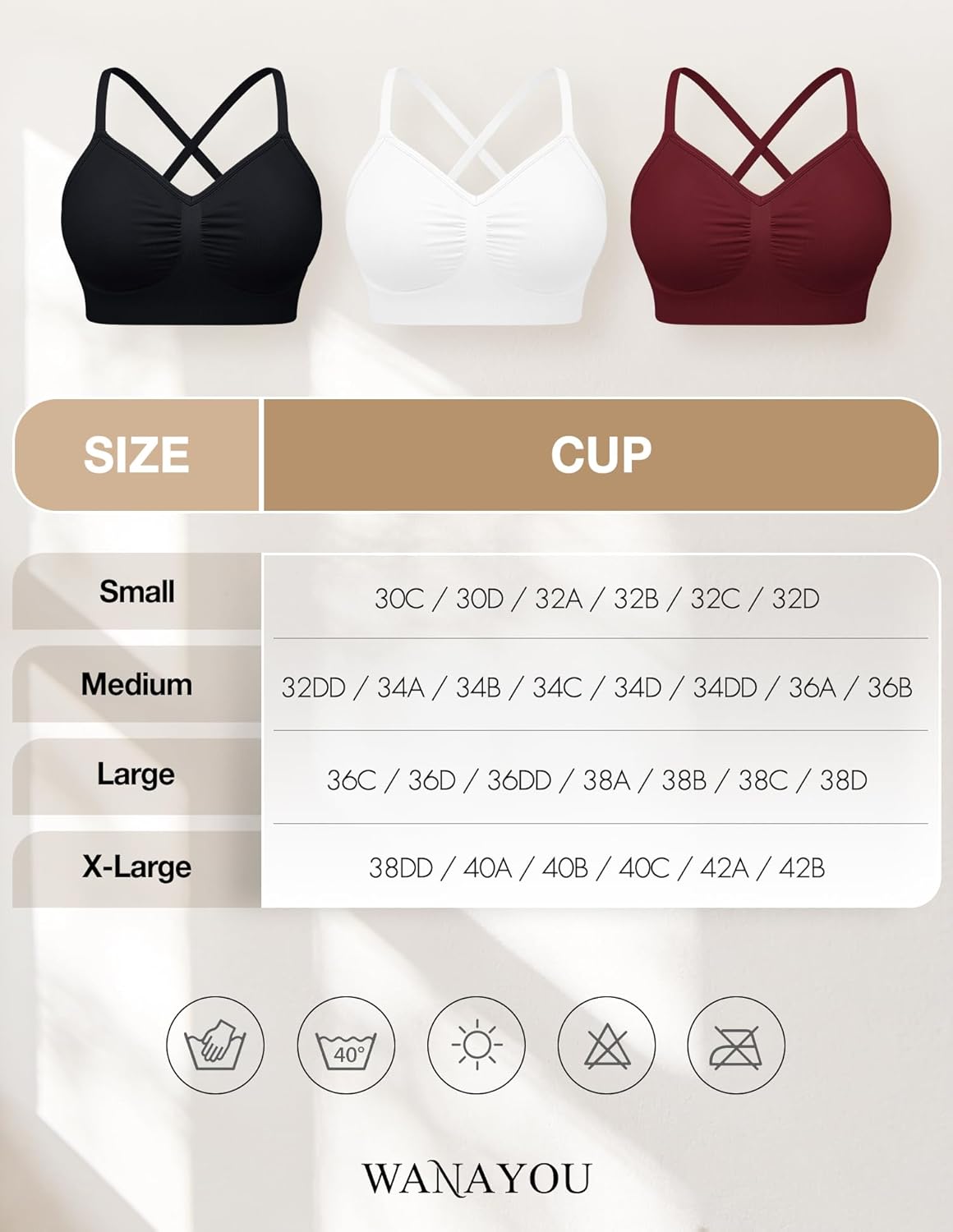 WANAYOU Wireless Bralette for Women - Comfortable No Underwire Push-Up Everyday Bra