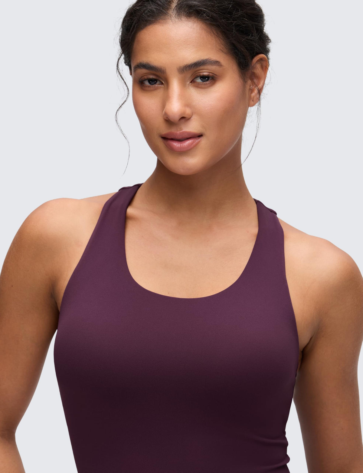 CRZ YOGA Butterluxe Workout Racerback Tank Tops for Women - Padded Athletic Spandex Yoga Shirts with Built in Bra Deep Purple XX-Small